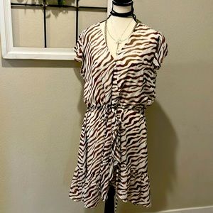 NWOT animal print dress with flutter sleeve tie waist mini 1